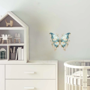 Mavi ve Altın Desenli Kelebek Duvar Stickerı