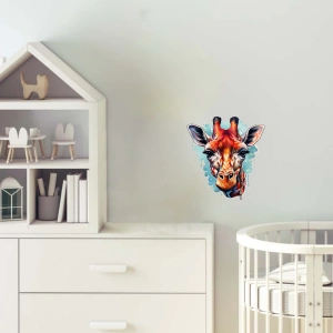Mavi ve Kırmızı Detaylı Zürafa Kafası Duvar Stickerı