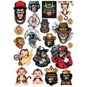 Maymun Goril Sticker Set-2 15 Parça Telefon, Tablet, Defter, Laptop Sticker