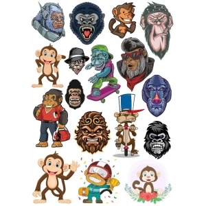Maymun Goril Sticker Set 20 Parça Telefon, Tablet, Defter, Laptop Sticker