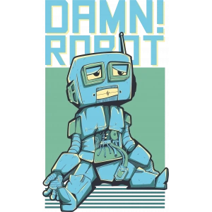 Bıkmış Robot Sticker 10x10 cmRenkli Sticker