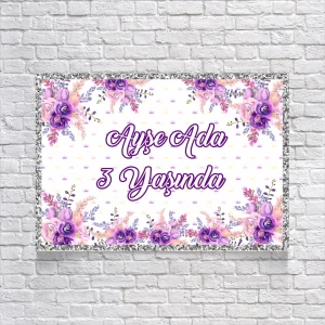 Mor Çiçek Temalı Doğum Günü Afişi 100X150 cm