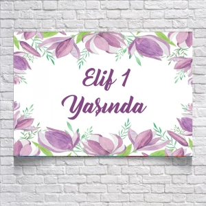 Mor Çiçek Temalı Doğum Günü Afişi 70X100 cm