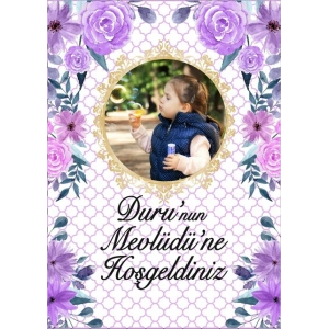 Mor Çiçek Temalı Resimli Mevlüd Afişi  70x100 Cm