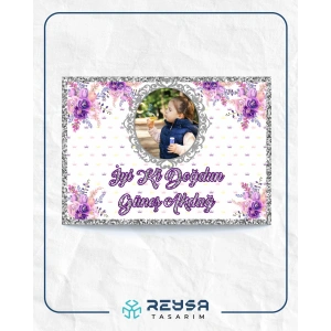 Mor Çiçekli Doğum Günü Afişi 70X100 cm