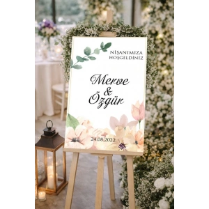 Çiçekli Düğün, Nişan ve Söz Karşılama Panosu – 50x70 cm