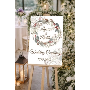 Yuvarlak Çiçekli Düğün, Nişan ve Söz Karşılama Panosu – 50x70 cm