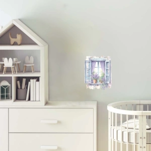 Mor Panjurlu ve Lavanta Saksılı Pencere Duvar Stickerı