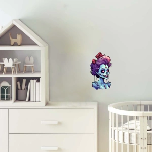 Mor Saçlı Kafataslı Zombi Kız Duvar Stickerı