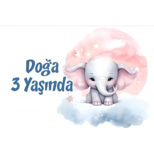 Sevimli Fil Temalı Doğum Günü Afişi *3 50X70 cm