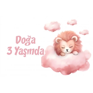 Pembe Sevimli Aslan Doğum Günü Afişi 70X100 cm