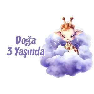 Mor Sevimli Zürafa Doğum Günü Afişi 70X100 cm