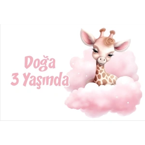 Pembe Sevimli Zürafa Doğum Günü Afişi 70X100 cm