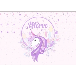 Mor Unicorn Temalı Doğum Günü Afişi 50X70 cm