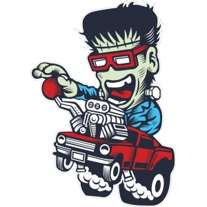 Motor Süren Zombi Sticker 10x10 cmRenkli Sticker