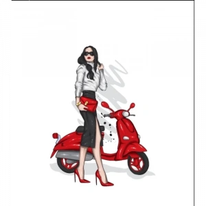 Motorcu Kız 10x10 cm Renkli Sticker