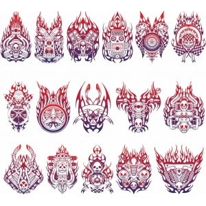 Motorsiklet Motorları Alevli Sticker Set 17 Parça Telefon, Tablet, Defter, Laptop Sticker