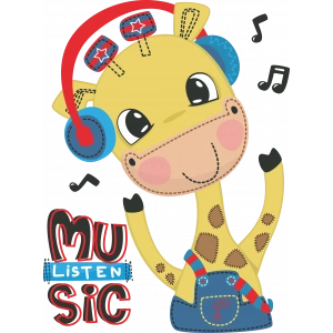 Müzik Dinleyen Zürafa Duvar Stickerı