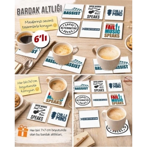 Müzik Temalı 11 7x7 – 6’lı Set Dekoratif Kare Tasarım