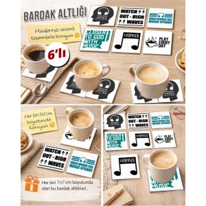 Müzik Temalı 12 7x7 – 6’lı Set Dekoratif Kare Tasarım