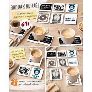 Müzik Temalı 13 7x7 – 6’lı Set Dekoratif Kare Tasarım