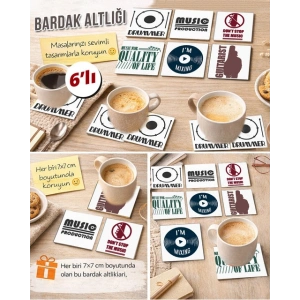 Müzik Temalı 14 7x7 – 6’lı Set Dekoratif Kare Tasarım