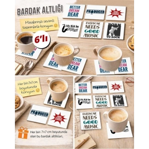 Müzik Temalı 16 7x7 – 6’lı Set Dekoratif Kare Tasarım