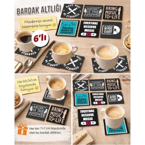 Müzik Temalı 4 7x7 – 6’lı Set Dekoratif Kare Tasarım