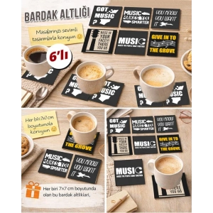Müzik Temalı 5 7x7 – 6’lı Set Dekoratif Kare Tasarım