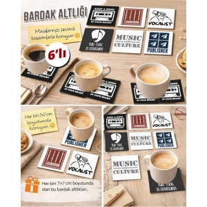 Müzik Temalı 7 7x7 – 6’lı Set Dekoratif Kare Tasarım