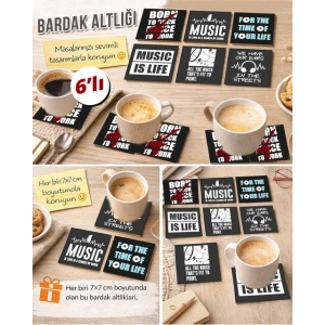 Müzik Temalı 7x7 – 6’lı Set Dekoratif Kare Tasarım