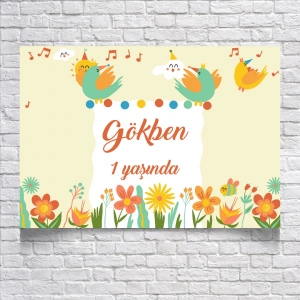 Müzik Ve Kuş Temalı Doğum Günü Afişi 35x50 Cm