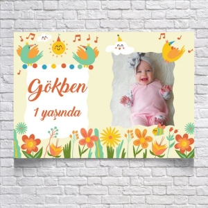 Müzik Ve Kuş Temalı Doğum Günü Afişi Resimli 50x70 Cm