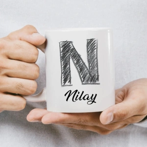 N Harfi Karakalem İsme Özel Kupa