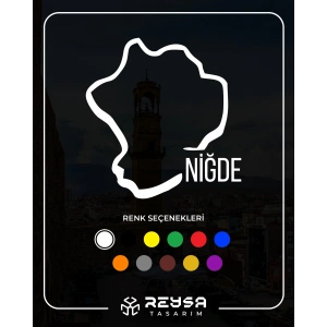 Niğde Harita Araba Sticker 17x17 Cm Beyaz