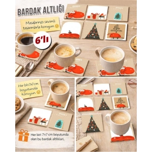 Noel Temalı 2 7x7 – 6’lı Set Dekoratif Kare Tasarım