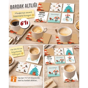 Noel Temalı 3 7x7 – 6’lı Set Dekoratif Kare Tasarım