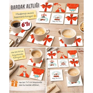 Noel Temalı 4 7x7 – 6’lı Set Dekoratif Kare Tasarım