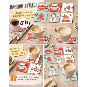 Noel Temalı 5 7x7 – 6’lı Set Dekoratif Kare Tasarım