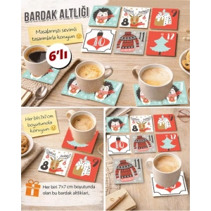 Noel Temalı 6 7x7 – 6’lı Set Dekoratif Kare Tasarım