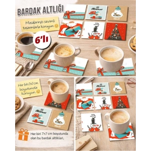 Noel Temalı 7x7 – 6’lı Set Dekoratif Kare Tasarım