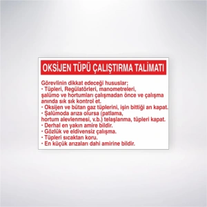 Oksijen Tüpü Çalıştırma Talimatı Sticker 20X28 Cm