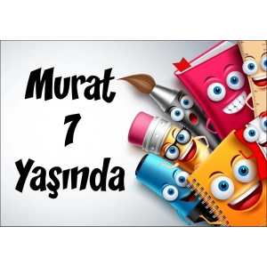 Okul Araç Gereçleri Temalı Doğum Günü Afişi 35X50 cm