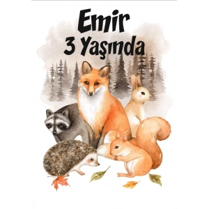 Orman Hayvanları Temalı Doğum Günü Afişi -2 35X50 cm