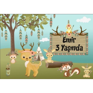 Orman Hayvanları Temalı Doğum Günü Afişi 35X50 cm