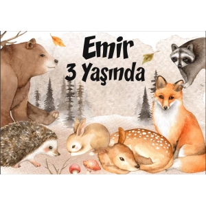 Orman Hayvanları Temalı Doğum Günü Afişi 50X70 cm