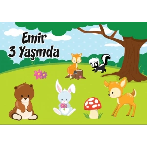 Orman Hayvanları Temalı Doğum Günü Afişi 70X100 cm