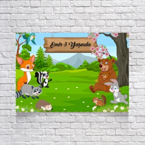 Orman ve Hayvanlar Temalı Doğum Günü Afişi 35X50 cm