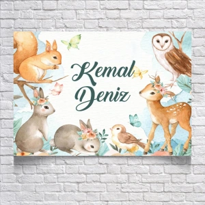 Ormanda ki Sevimli Hayvanlar Temalı Doğum Günü Afişi 35X50 cm