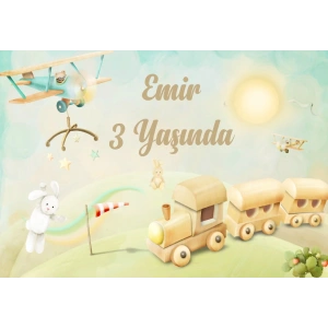 Uçak ve Tren Temalı Doğum Günü Afişi 70X100 cm